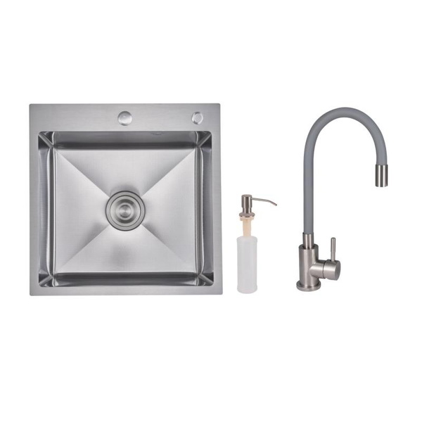 Акционный набор Lidz: мойка H5050H интегрированная Decor Honeycomb 2,5/0,5 мм LDH5050DEC48365 + Смеситель Aria для кухни с гибким изливом (k35) Grey