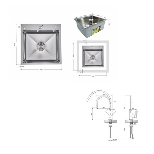 Акционный набор Lidz: мойка H5050H интегрированная Decor Honeycomb 2,5/0,5 мм LDH5050DEC48365 + Смеситель Aria для кухни с гибким изливом (k35) Grey