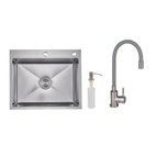 Акционный набор Lidz: мойка H6050H интегрированная Decor Honeycomb 2,5/0,5 мм LDH6050DEC48370 + Смеситель Aria для кухни с гибким изливом (k35) Grey