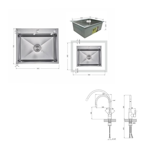 Акционный набор Lidz: мойка H6050H интегрированная Decor Honeycomb 2,5/0,5 мм LDH6050DEC48370 + Смеситель Aria для кухни с гибким изливом (k35) Grey