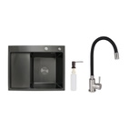 Акционный набор Lidz: Мойка H6350BL интегрированная крыло слева Brushed Black PVD 3,0/1,0 мм + Смеситель Aria для кухни с гибким изливом (k35) Black