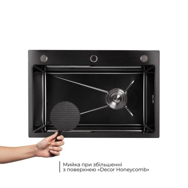 Акционный набор Lidz: Мойка H6845 Décor Blaсk 3,0/1,0 мм + Смеситель Aria для кухни с гибким изливом (k35) Black