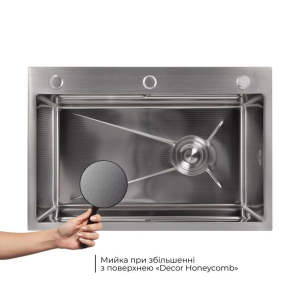 Акционный набор Lidz: Мойка H6845 Decor 3,0/1,0 мм + Смеситель Aria для кухни с гибким изливом (k35) Grey