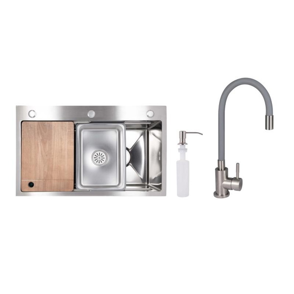 Акционный набор Lidz: Мойка H7545 интегрированная Decor Honeycomb 3,0/1,0 мм LDH7545DEC48372 + Смеситель Aria для кухни с гибким изливом (k35) Grey