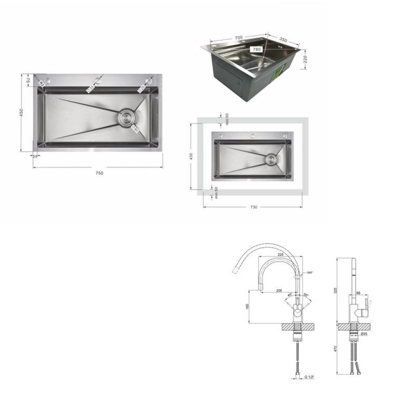Акционный набор Lidz: Мойка H7545 интегрированная Decor Honeycomb 3,0/1,0 мм LDH7545DEC48372 + Смеситель Aria для кухни с гибким изливом (k35) Grey