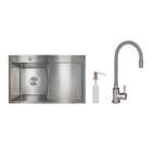 Акционный набор Lidz: Мойка H7849R интегрированная крыло справа Brushed Steel 3,0/1,0 мм + Смеситель Aria для кухни с гибким изливом (k35) Grey