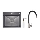 Акционный набор Lidz: Мойка интегрированная Decor Black PVD Honeycomb 2,5/0,5 мм прямокутная + Смеситель Aria для кухни с гибким изливом (k35) Black