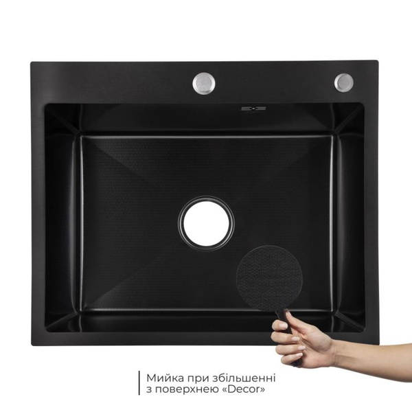 Акционный набор Lidz: Мойка интегрированная Decor Black PVD Honeycomb 2,5/0,5 мм прямокутная + Смеситель Aria для кухни с гибким изливом (k35) Black