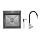 Акционный набор Lidz: Мойка интегрированная Decor Black PVD Honeycomb 2,5/0,5 мм квадратная + Смеситель Aria для кухни с гибким изливом (k35) Black