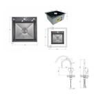 Акционный набор Lidz: Мойка интегрированная Decor Black PVD Honeycomb 2,5/0,5 мм квадратная + Смеситель Aria для кухни с гибким изливом (k35) Black