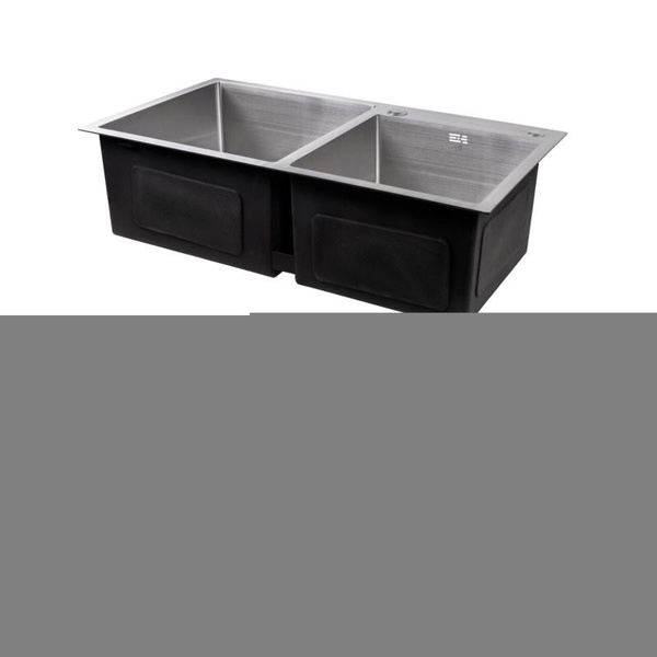 Акционный набор Lidz: мойка с двумя чашами интегрированная Brushed Steel 3,0/1,0 мм + Смеситель Aria для кухни с гибким изливом (k35) Grey