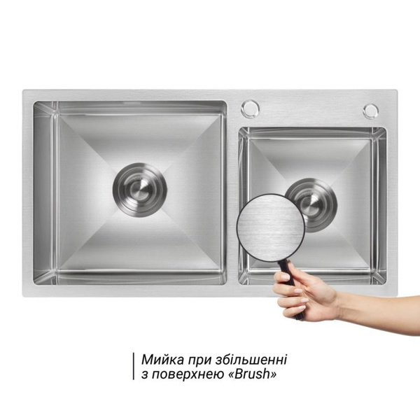 Акционный набор Lidz: мойка с двумя чашами интегрированная Brushed Steel 3,0/1,0 мм + Смеситель Aria для кухни с гибким изливом (k35) Grey