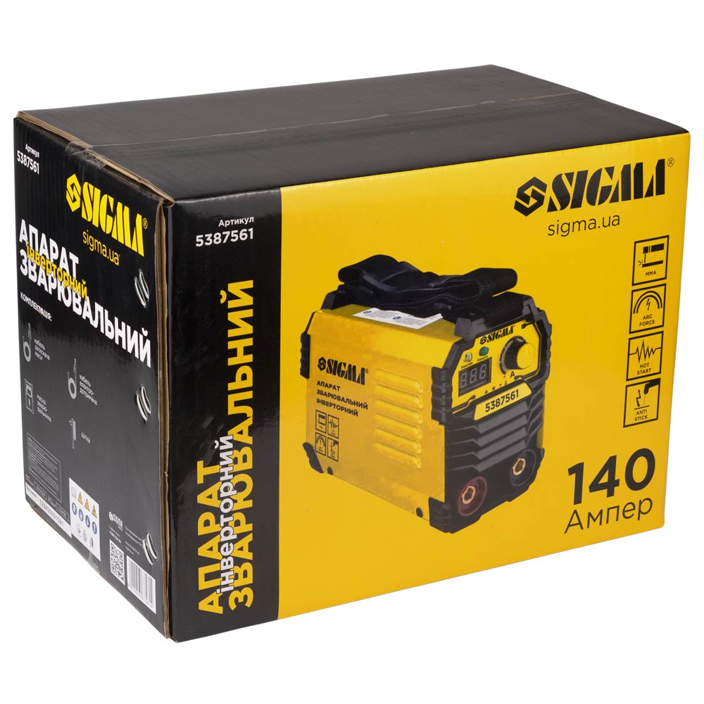 Апарат зварювальний Sigma інверторний ММА-140А електрод 4 мм дисплей