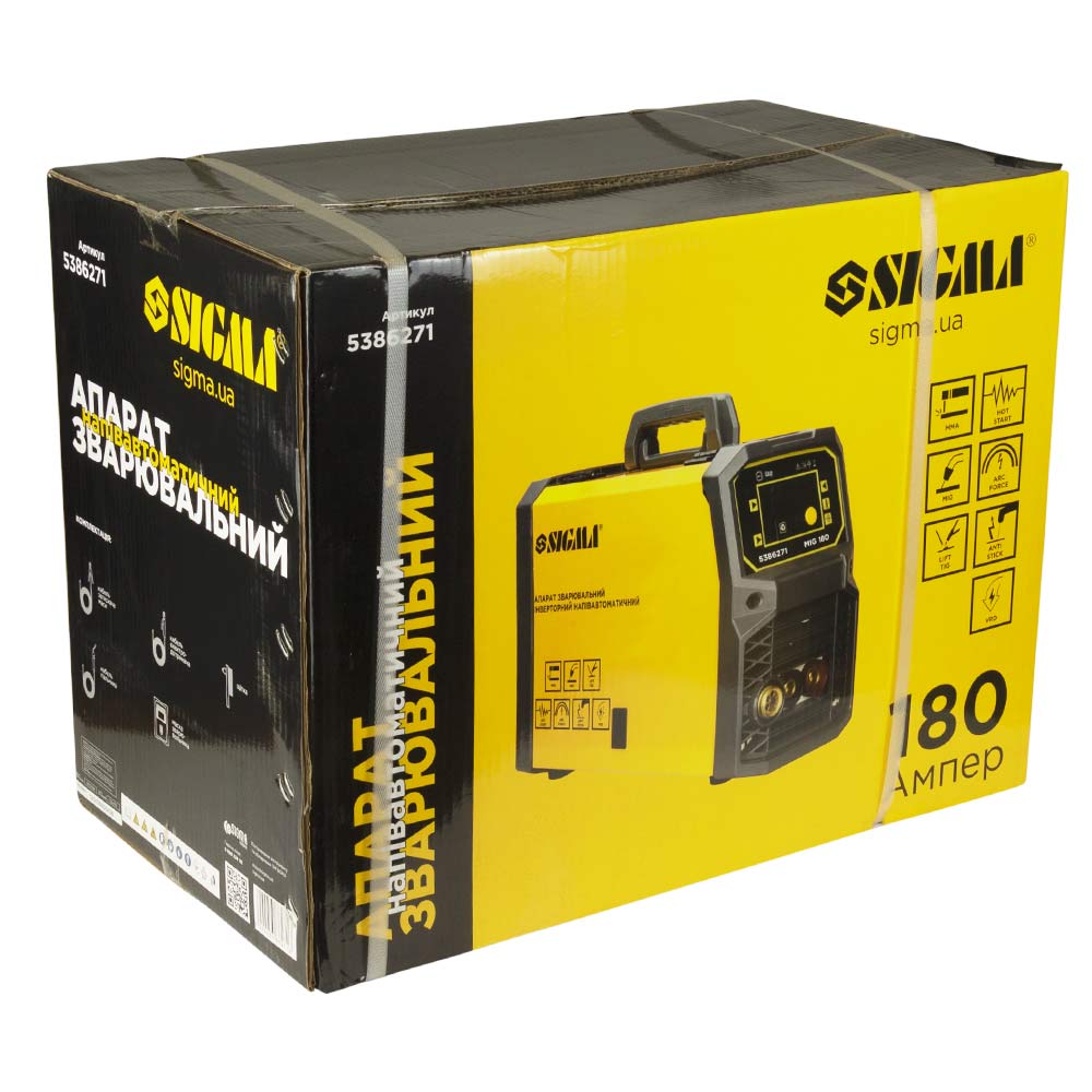 Апарат зварювальний Sigma інверторний напівавтомат МIG/MMA-180А електрод 5 мм дріт 0.8-1 мм LED