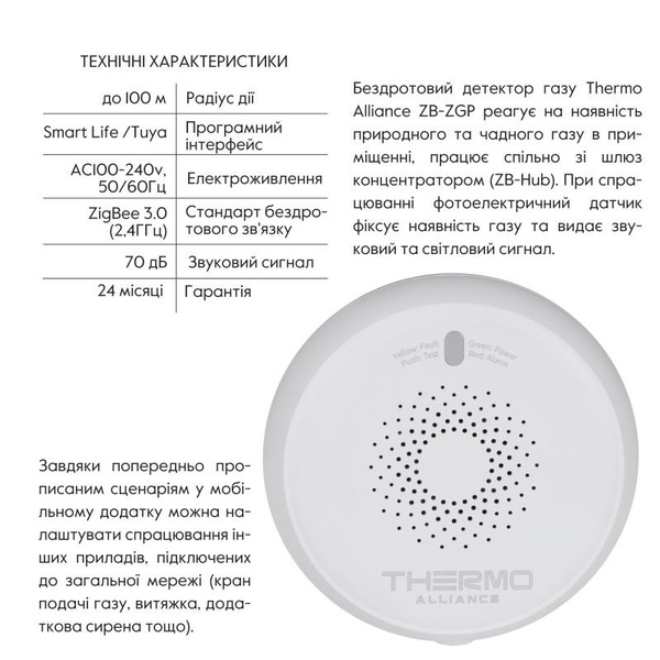 Беспроводной датчик газа Thermo Alliance ZigBee (ZB-ZGP)