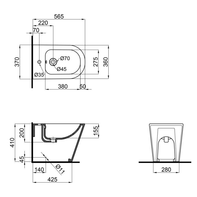 Біде підлогове Qtap Swan 560 х 360 х 410 White (QT15443378W)