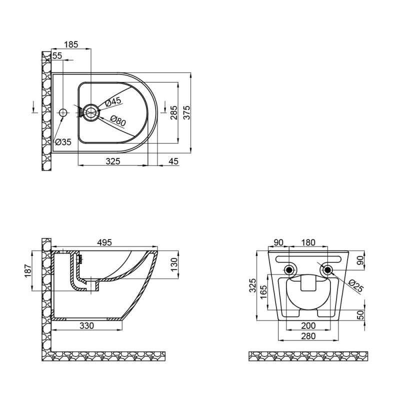 Біде підвісне Qtap Robin 495 х 370 х 325 Matt black (QT1355046FMB)