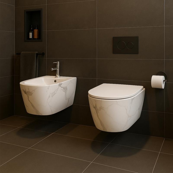 Биде подвесное Qtap Robin 515 x 370 x 350 мм, Marble (QT13551381GMR)