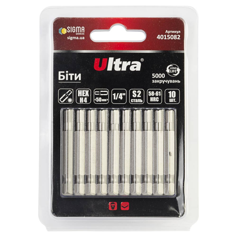 Биты Ultra Hex S2 4 x 50 мм 1/4" 10 шт (блистер)
