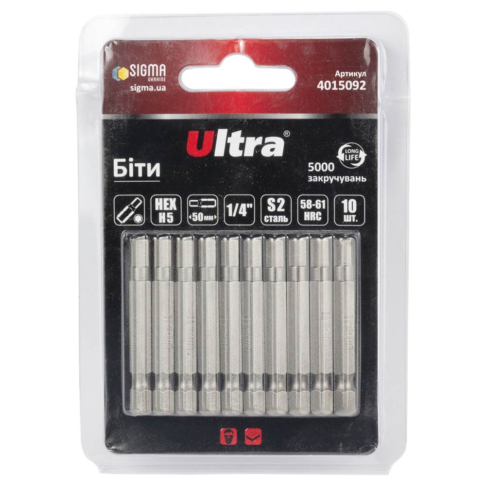 Биты Ultra Hex S2 5 x 50 мм 1/4" 10 шт (блистер)