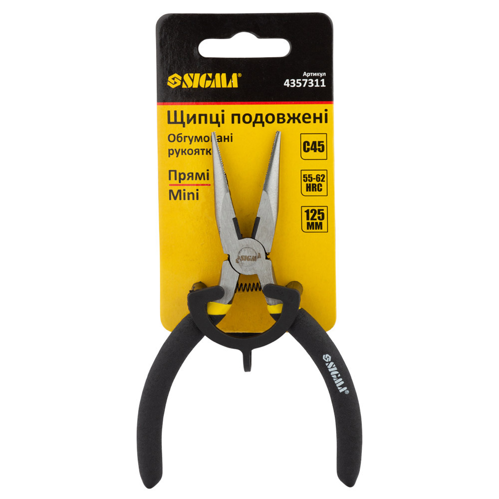 Длинногубцы Sigma Mini прямые обрезиненные рукоятки 125 мм