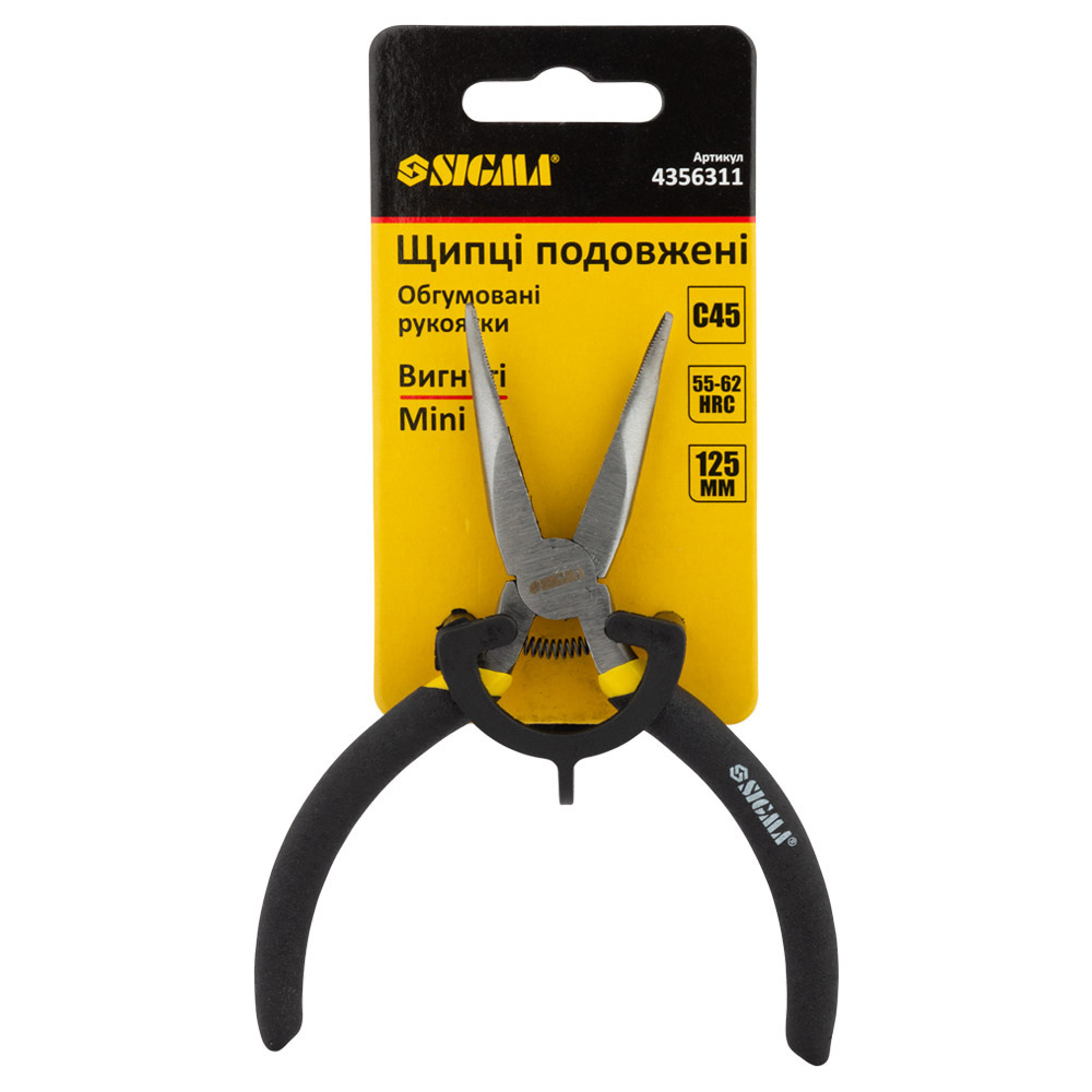 Длинногубцы Sigma Mini изогнутые обрезиненные рукоятки 125 мм