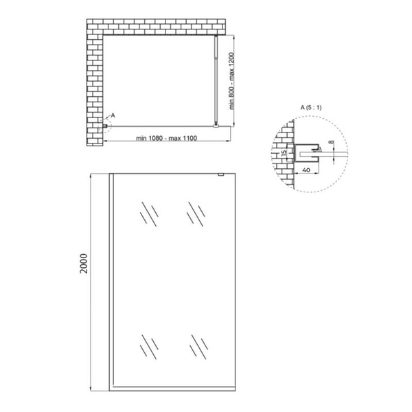 Душова перегородка Qtap Walk-In Standard CRM2011.C8 110 х 200 см, скло Clear 8 мм, покриття CalcLess