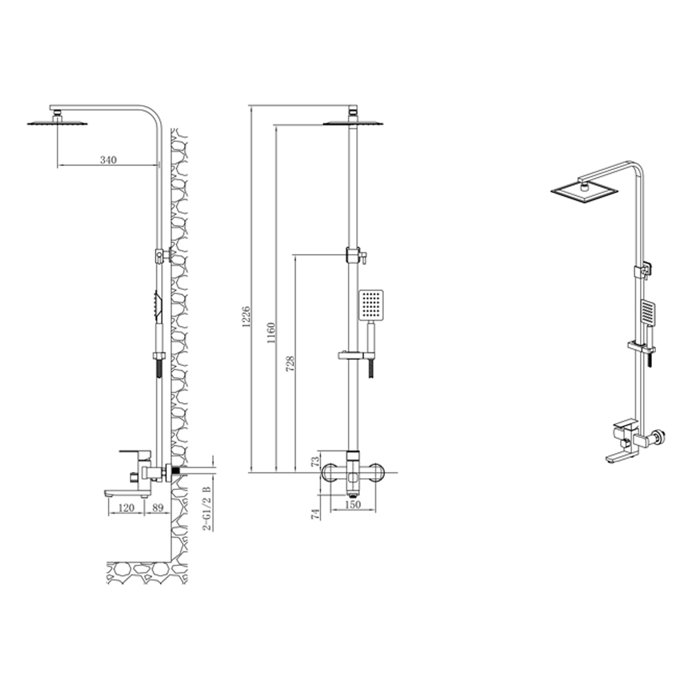 Душова система Aquatica SS s18 з картриджним змішувачем Ø35 мм