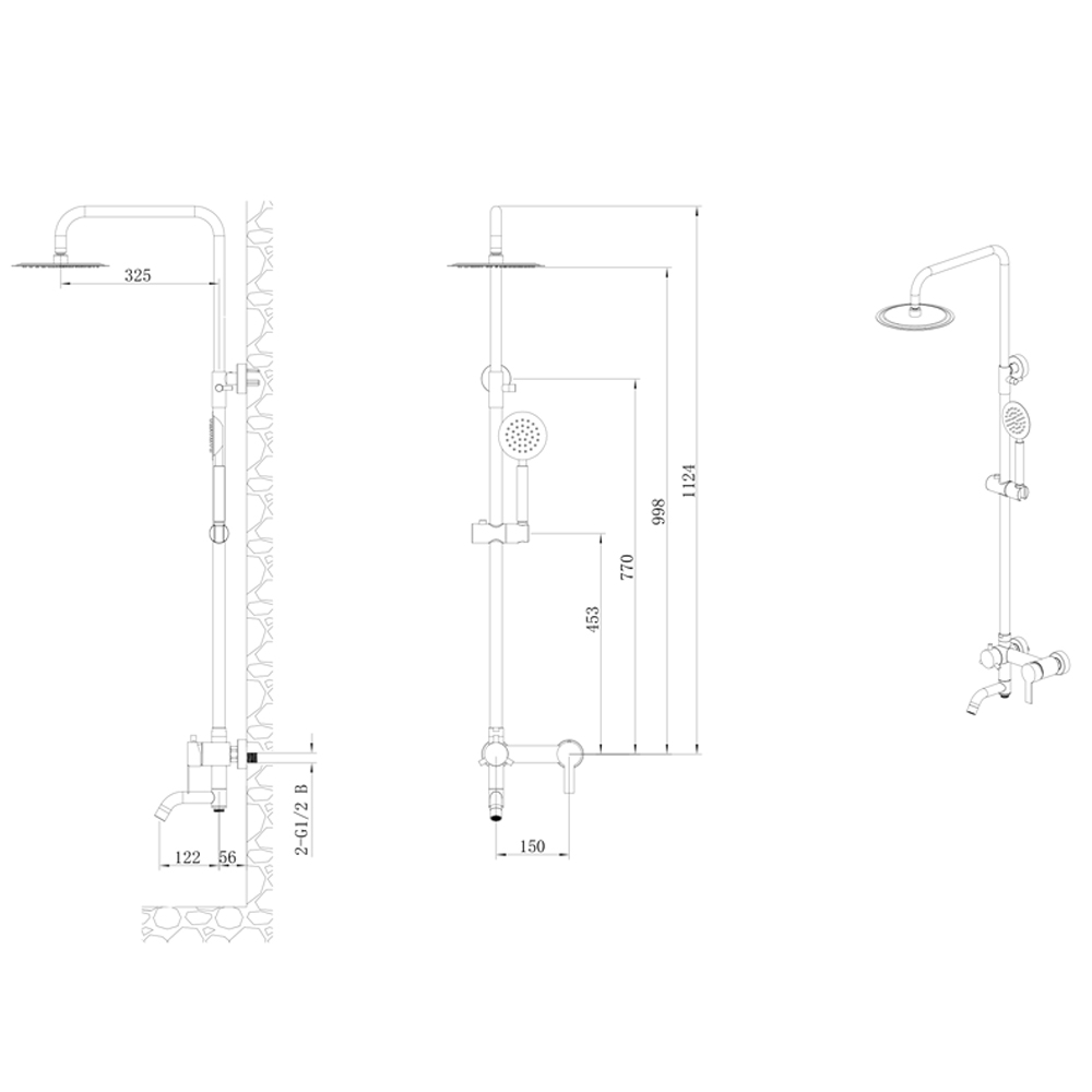Душова система Aquatica SS s19 з картриджним змішувачем Ø35 мм