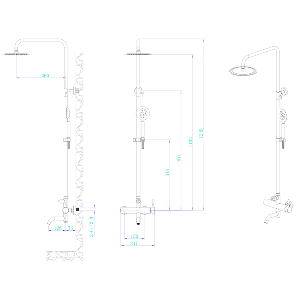 Душова система Aquatica SS s22 з картриджним змішувачем Ø35 мм