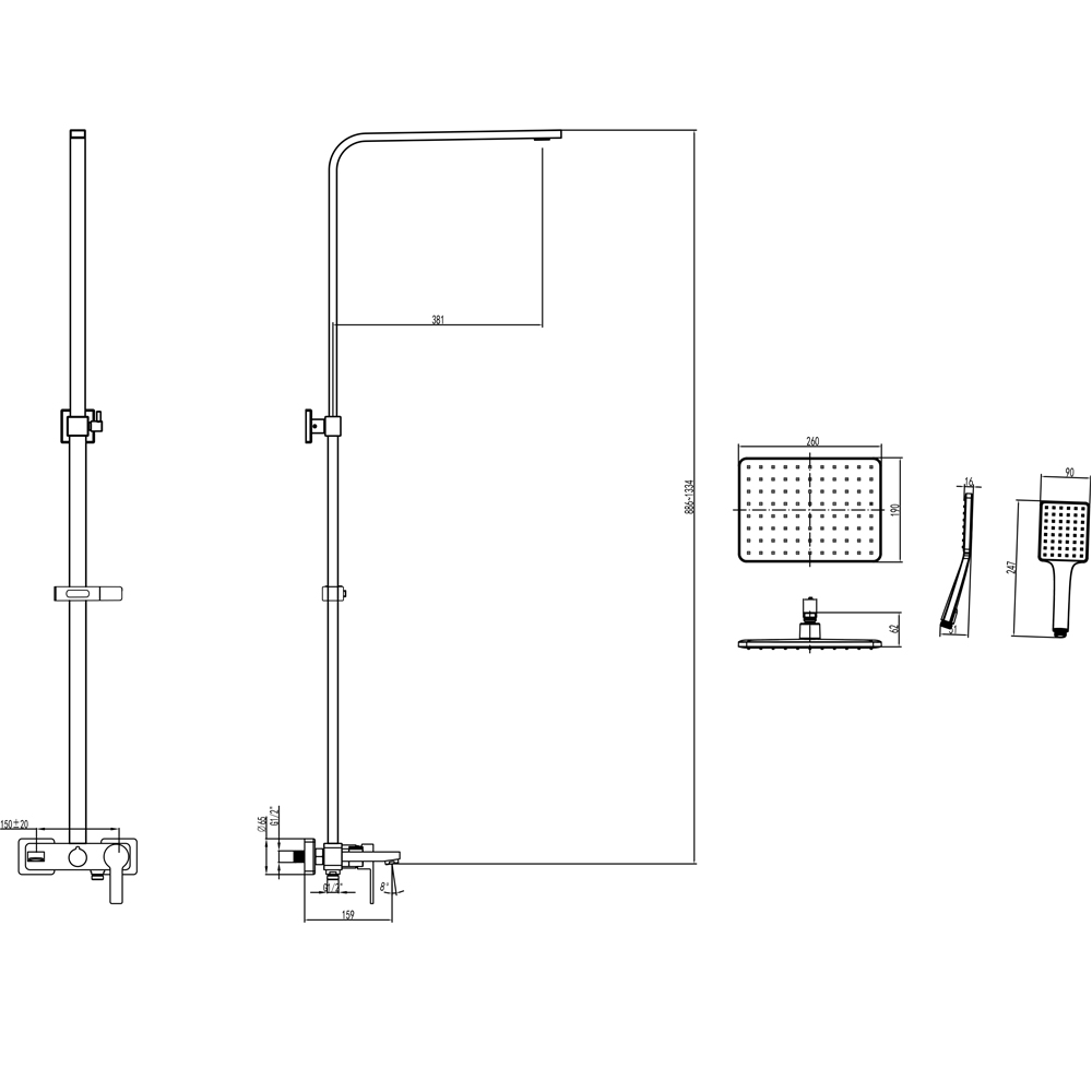 Душова система Corso Bilancino з картриджним змішувачем Ø35 мм
