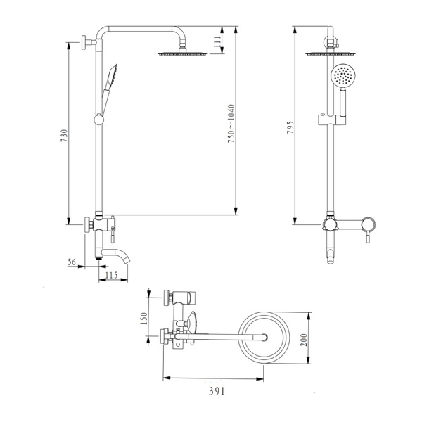 Душова система універсальна Brinex Pure 1030 на три споживачі Nickel (BRIPUR1030NKL)