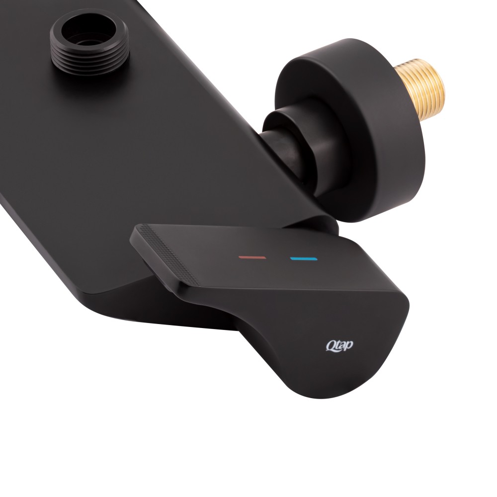 Душова система універсальна Qtap Sloup на три споживачі (з виливом) з полицею Black Matt (QTSL51105OGB)