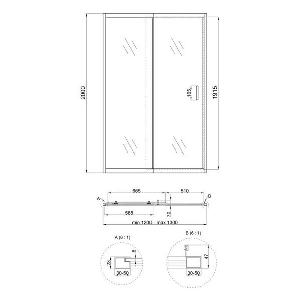 Душові двері в нішу Qtap Taurus CRM2012-13.C6 120-130 х 200 см, скло Clear 6 мм, покриття CalcLess