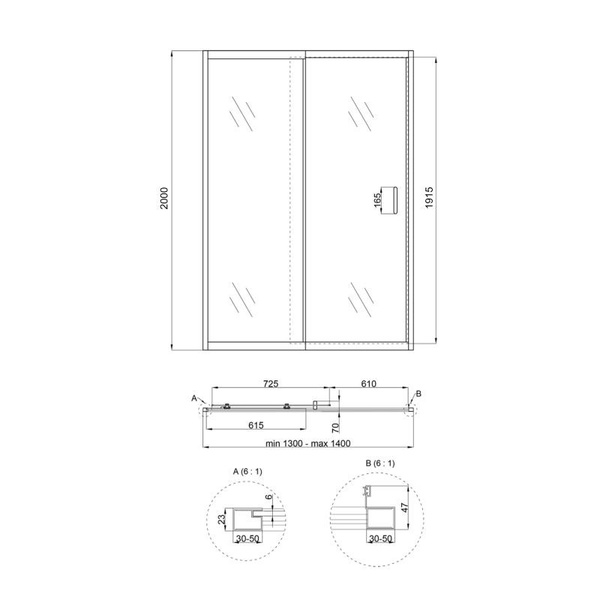 Душові двері в нішу Qtap Taurus CRM2013-14.C6 130-140 х 200 см, скло Clear 6 мм, покриття CalcLess