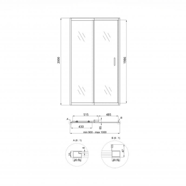 Душові двері в нішу Qtap Taurus CRM209-1.C6 90-100 х 200 см, скло Clear 6 мм, покриття CalcLess