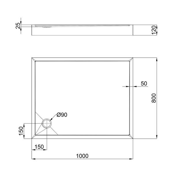 Душовий піддон Qtap 100 х 80 х 12 см + сифон (Tern 301812C)