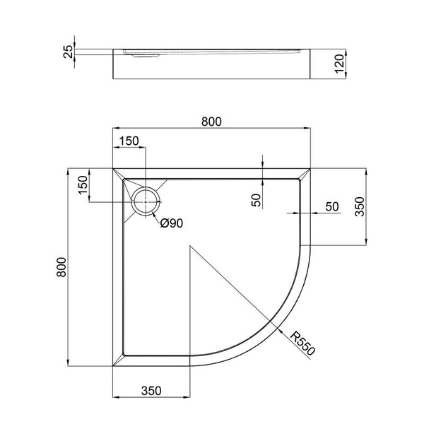 Душовий піддон Qtap 80 х 80 х 12 см + сифон (Robin 308812C)