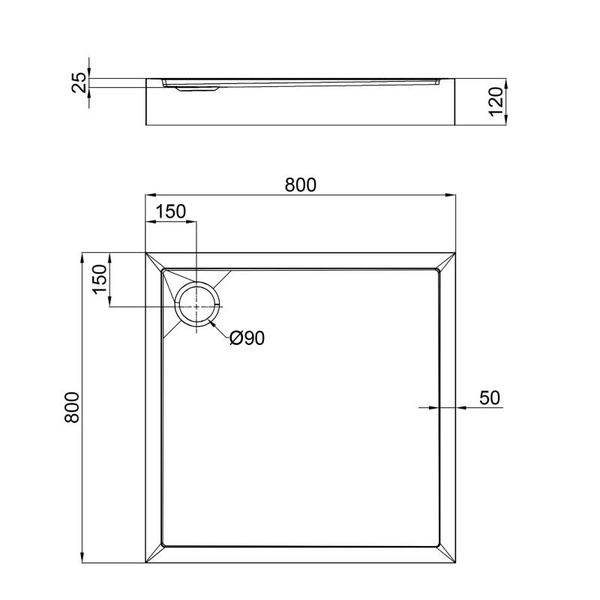 Душовий піддон Qtap 80 х 80 х 12 см + сифон (Tern 308812C)