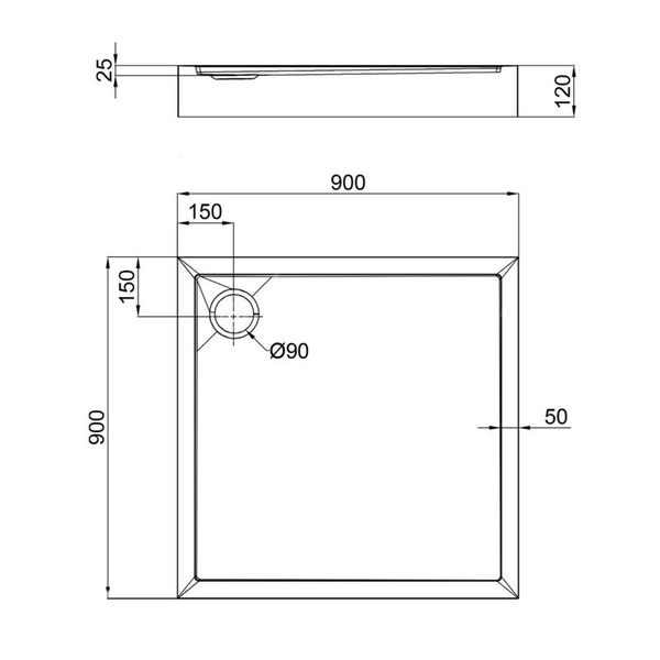 Душовий піддон Qtap 90 х 90 х 12 см + сифон (Tern 309912C)