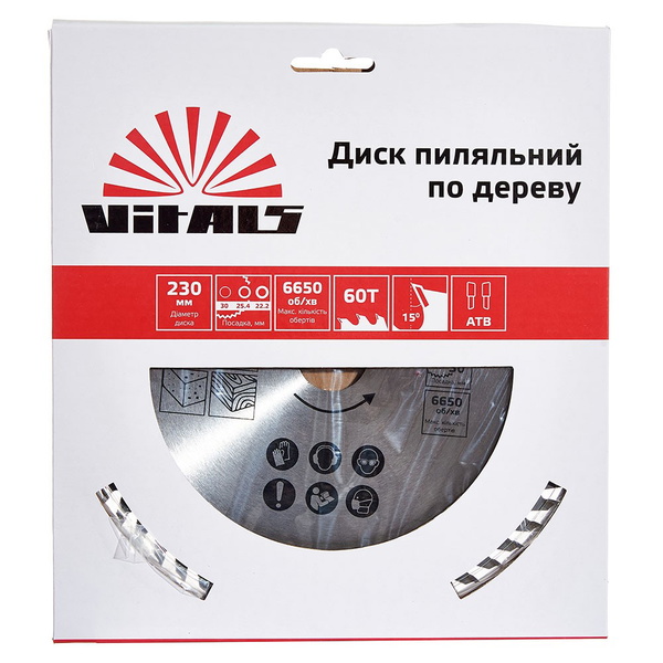Диск пильный Vitals по дереву 230 х 30/25,4/22,2 ATB 60