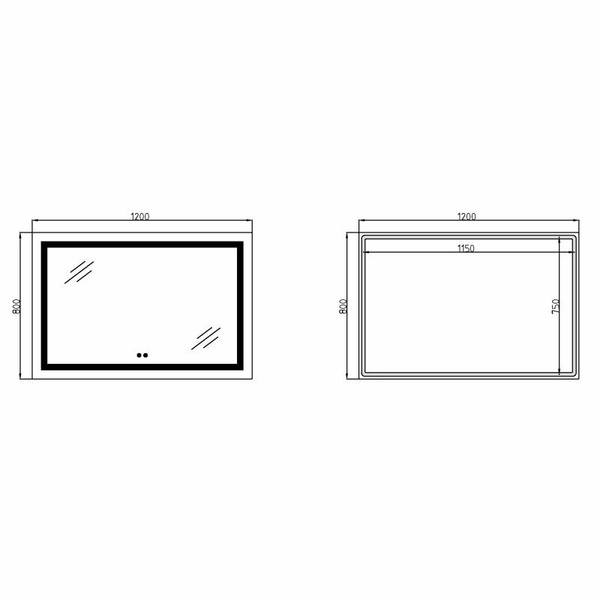 Дзеркало Lidz Kubis (KU1) 1200 х 800 з LED-підсвічуванням Touch, з антизапотіванням, димером, рег. яскравості (LDKUB120080049008)