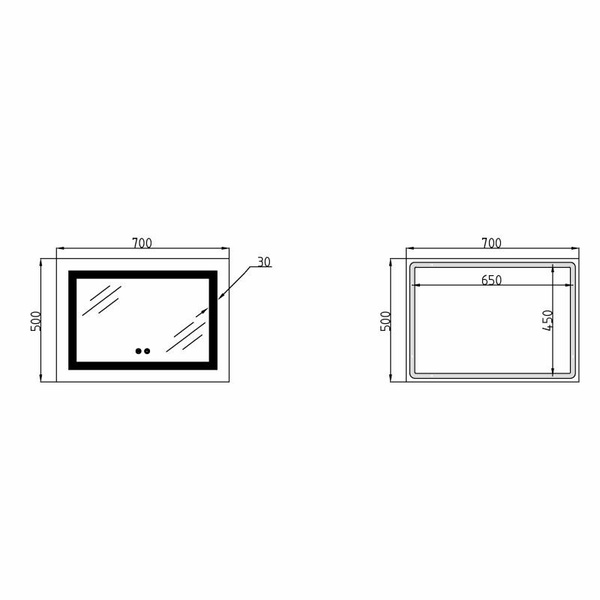 Дзеркало Lidz Kubis (KU1) 700 х 500 з LED-підсвічуванням Touch, з антизапотіванням, димером, рег. яскравості (LD78LF90448485)