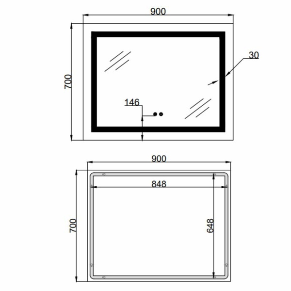 Зеркало Lidz Kubis (KU1) 900 х 700 с LED-подсветкой Touch, с антизапотеванием, диммером, рег. яркости (LD78LF904907048451)