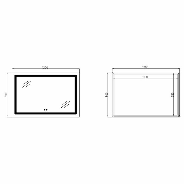 Дзеркало Lidz Kubis (KU2) 1200 х 800 з LED-підсвічуванням Touch, з антизапотіванням, димером, рег. яскравості (LDKUB120080049007)
