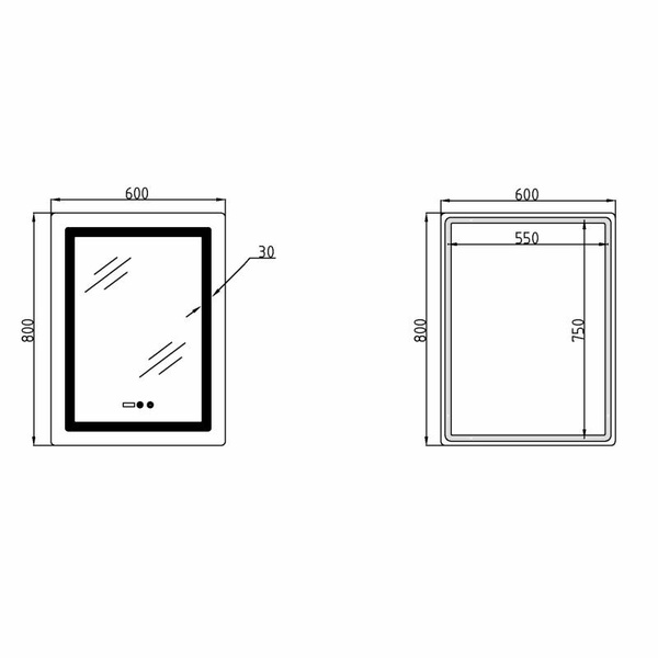 Дзеркало Lidz Kubis (KU2) 600 х 800 з годинником, з LED-підсвічуванням Touch, з антизапотіванням, димером, рег. яскравості (LDKU600800CL49280)