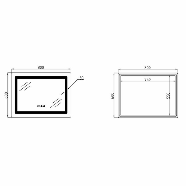 Дзеркало Lidz Kubis (KU2) 800 х 600 з годинником, з LED-підсвічуванням Touch, з антизапотіванням, димером, рег. яскравості (LDKU800600CL48281)