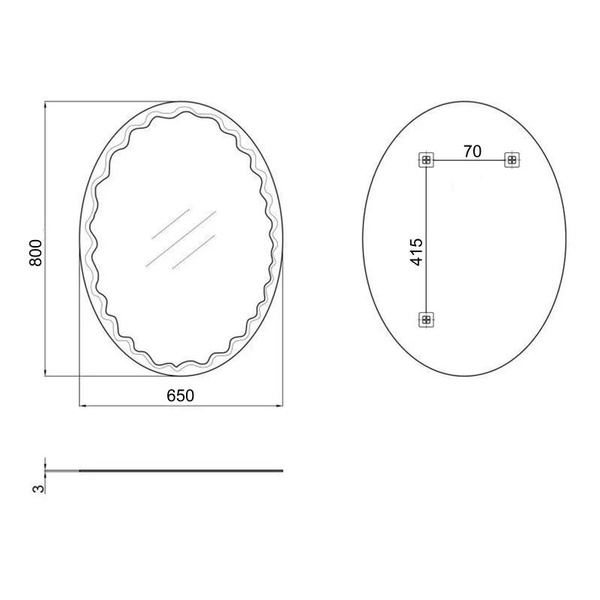 Дзеркало Lidz Latwa 140.07.11 (1) 650 х 800 настінне овальне з декором (LD78LA6580)