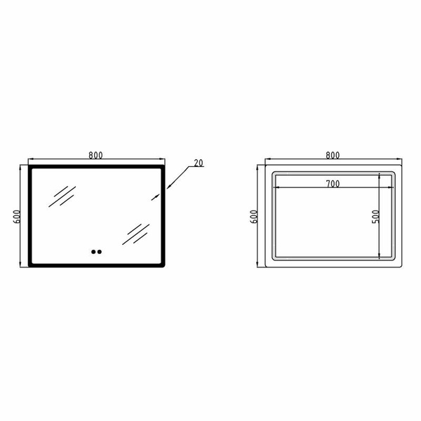 Дзеркало Lidz Orion (OR2) 800 х 600 з LED-підсвічуванням Touch, з антизапотіванням, димером, рег. яскравості (LDOR80060049294)