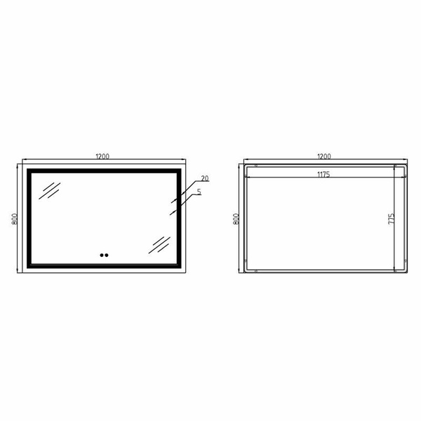 Дзеркало Qtap Cardinal 1200 х 800 з LED-підсвічуванням Touch, з антизапотіванням, димером, рег. темп. кольору (3000-6500K) (QT0478C12080)